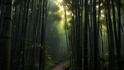 Fototapeta premium ray of light in the middle of a bamboo forest