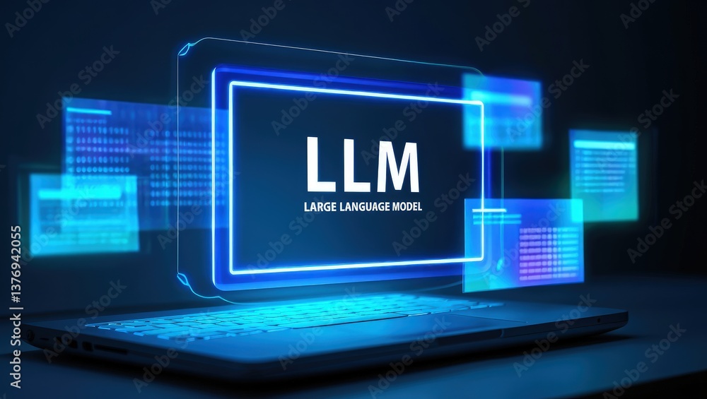 Fototapete llm, ai large language model concept, big data, data transfer, generative ai, natural language gener