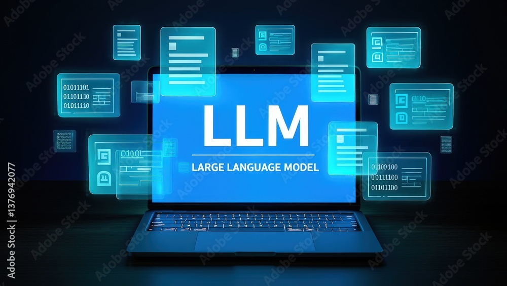 Fototapete llm, ai large language model concept, big data, data transfer, generative ai, natural language gener