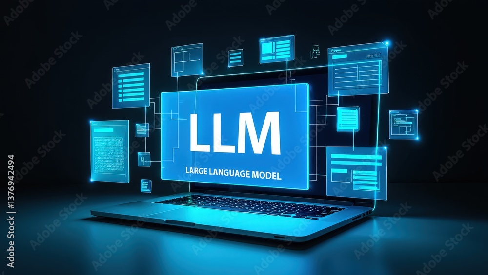Fototapete llm, ai large language model concept, big data, data transfer, generative ai, natural language gener