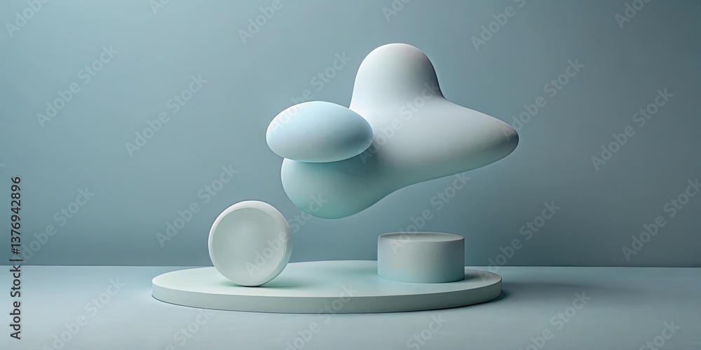 Aufkleber abstract 3d render: floating forms on platform