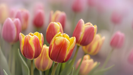 Obraz premium red and yellow tulips in spring