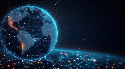Obraz premium Futuristic Digital Network Globe with Interconnected Communication and Business Concepts