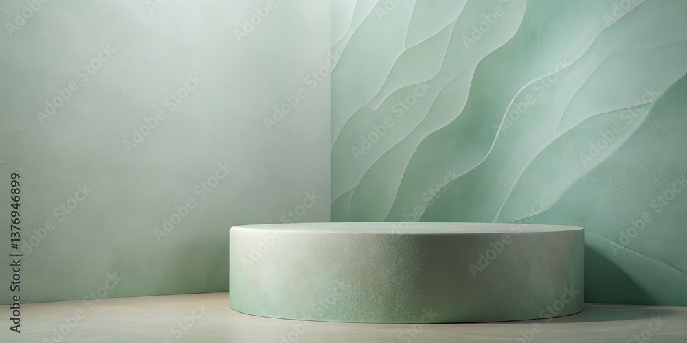 Poster abstract green background with cylindrical display platform