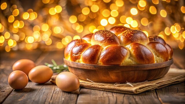 Delicious Portuguese Easter Bread, Folar, with Bokeh Background