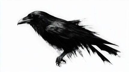 Fototapeta premium Minimalist Black and White Raven Illustration on White Background