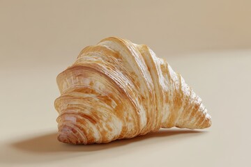 A golden and flaky croissant resting on a neutral background