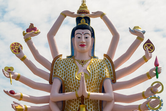 Guan Yin, Multi-Armed Goddess Statue in Wat Plai Leam, Koh Samui