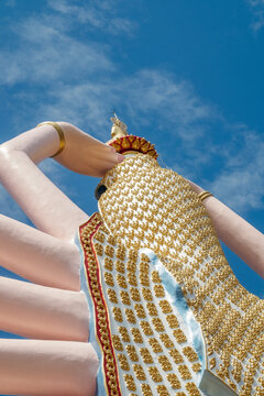Guan Yin, Multi-Armed Goddess Statue in from Below