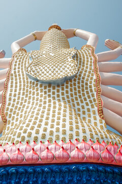 Guan Yin, Multi-Armed Goddess Statue in from Below