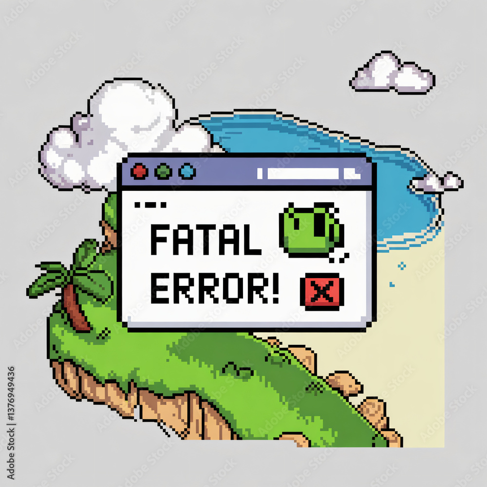 Poster pixel art icon of a windows 98-style error message with 