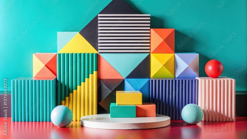 Poster abstract geometric background with colorful shapes and platforms