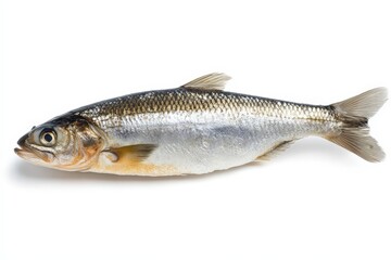 Fototapeta premium A single fresh fish is placed against a white background