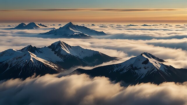 snowy mountain peak above the clouds