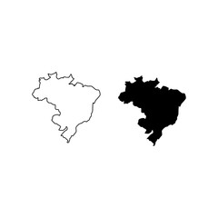 brazil map line and black silhouette isolated on white. blank country border. desig clipart for geographic, travel or political banner background design,events illustration.