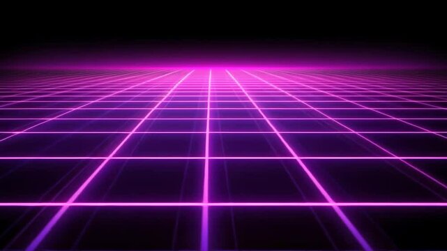Purple grid lines receding into a dark horizon.