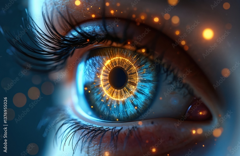 Aufkleber close-up eye with digital design, representing futuristic tech, data processing, innovation, artific