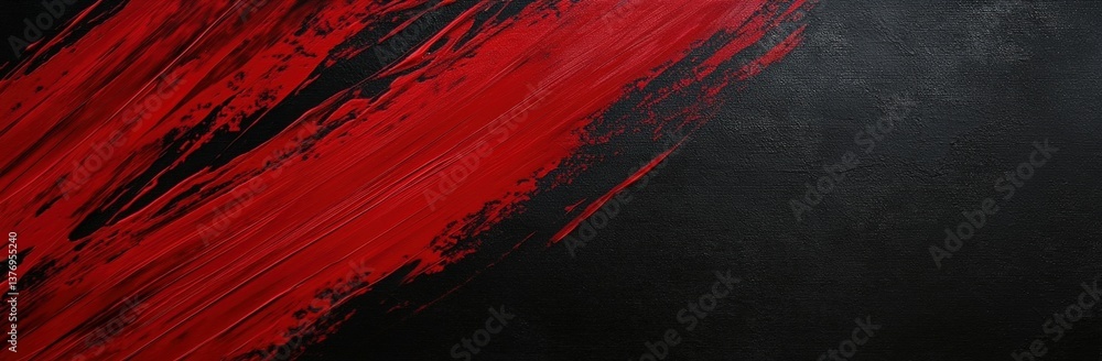 Poster an abstract artwork featuring bold red strokes on a textured black background, creating a striking c