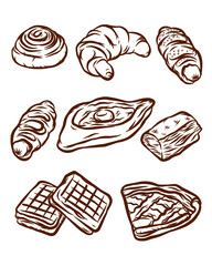 Set of sketch hand drawn pastry and bakery vector food illustration