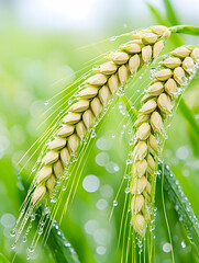 Dew-kissed wheat stalks in a lush green field AI generative