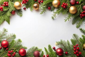 Elegant Christmas Branches & Ornaments Border - Festive Holiday Background