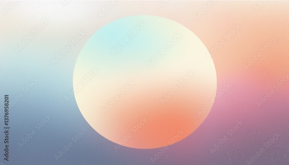 Poster blurred light white grainy background, abstract pastel color gradient sphere, smooth noise texture b