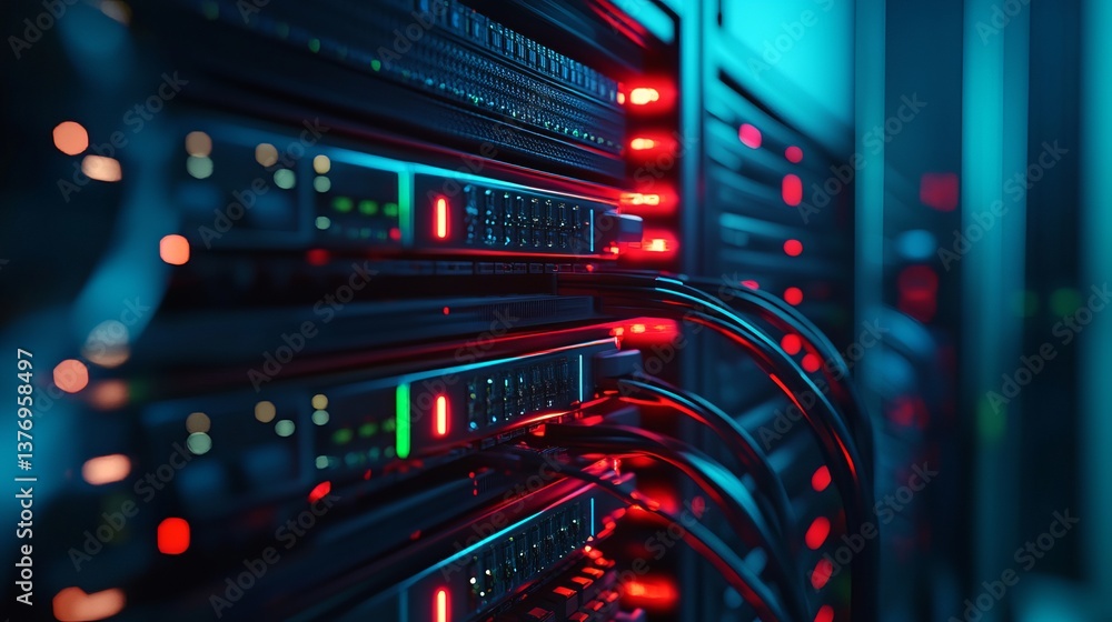 Poster modern data center server rack network technology digital infrastructure powerful high performance c