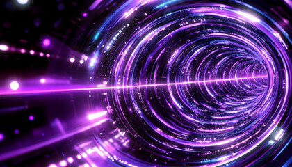 Glowing purple and blue circular tunnel, futuristic digital space AI generative