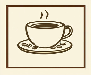 Freshly brewed coffee in a simple cup resting on a saucer with coffee beans scattered nearby, evoking a sense of warmth and comfort, ideal for a cozy cafe atmosphere