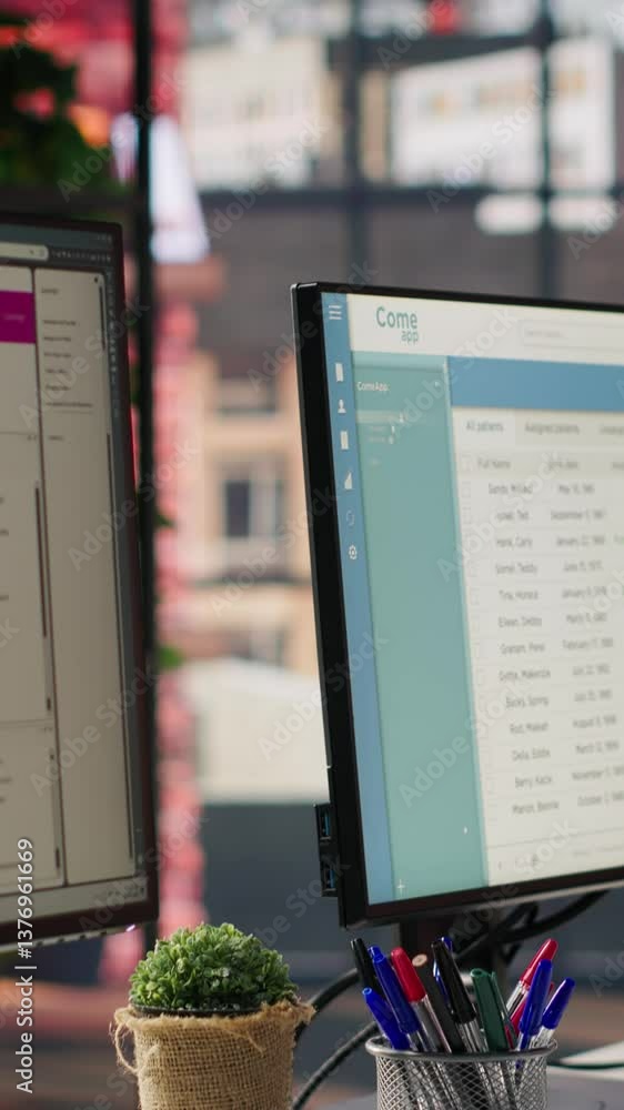 Poster vertical video package tracking software and crm appointment schedule app displayed on pc screens in