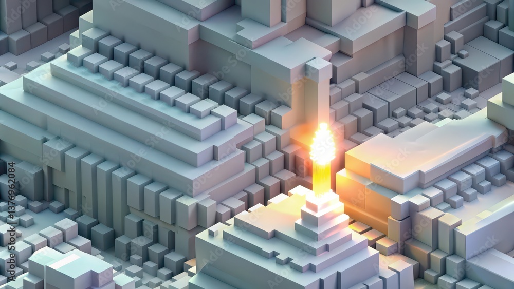 Poster abstract cubic structure with flame