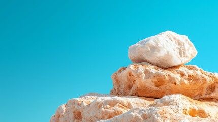 White and Beige Rocks Against a Vivid Turquoise Sky