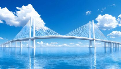 Modern cable-stayed bridge spanning calm blue water under a vibrant sky AI generative