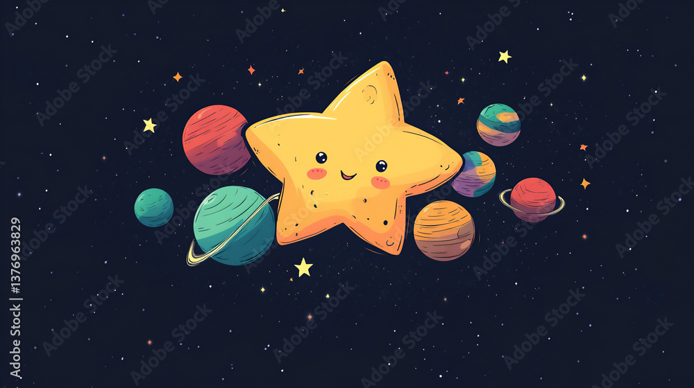 Poster a star playing hide-and-seek with a group of planets.