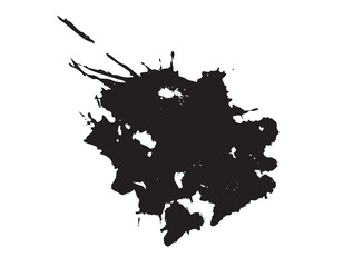 Black ink splashing on white background creating abstract shape