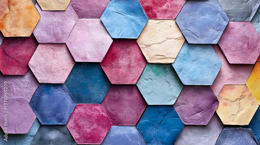 Poster a stunning colorful wall composed of hexagons creating a modern and artistic background for creative