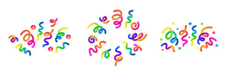 Vector Birthday Confetti Illustration. Carnival 3D Ribbons Elements with Gradient. Color Confetti Fireworks for Parties, Celebrations and Birthday Gifts Design