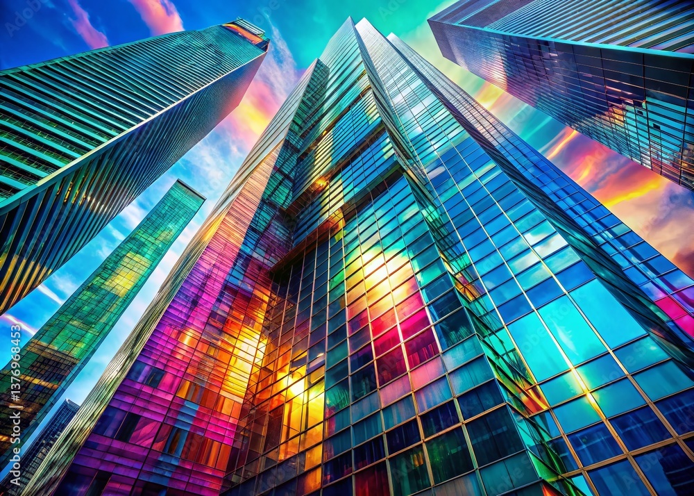 Aufkleber glitching modern architecture: abstract screen distortion on building facade