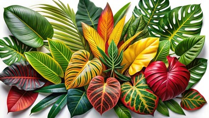 Naklejka premium Immerse your designs in paradise. High-res PNG background featuring vibrant tropical leaves.