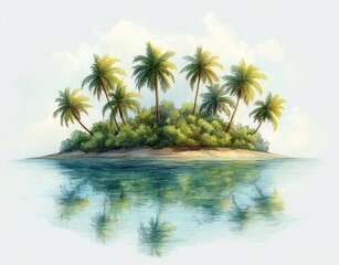 Fototapeta premium Tropical Island Paradise with Lush Palm Trees and Calm Clear Waters