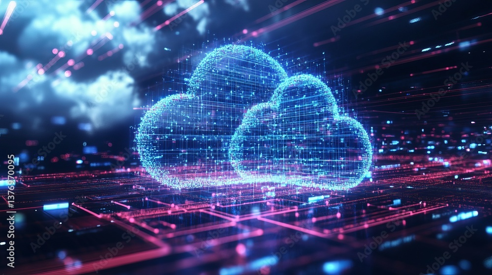 Poster abstract digital cloud computing network technology data center server global internet infrastructur