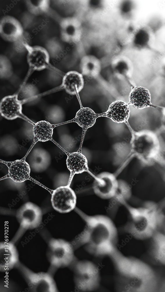 Poster molecular structure network nodes in grayscale futuristic minimalist art