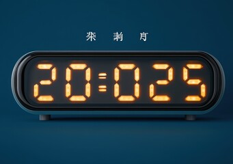 Happy New Year 2025 Card with Bold Numerals and Japanese Characters on Blue Background