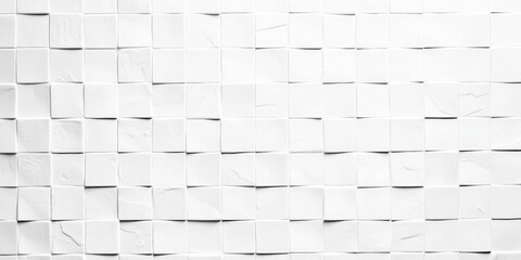 A textured wall composed of numerous small white tiles arranged in a grid pattern, showcasing subtle variations and imperfections, ideal for backgrounds in design projects