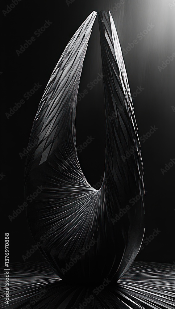 Poster futuristic abstract sculpture with sharp geometric patterns in high contrast black and shadows