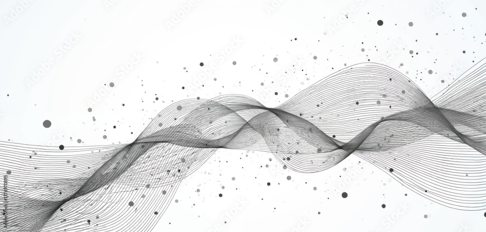 Fototapete Abstract illustration data flow concept with lines dots on white background. Modern tech design for business presentation, banner, wallpaper. Represents global network, data transfer, internet, web.