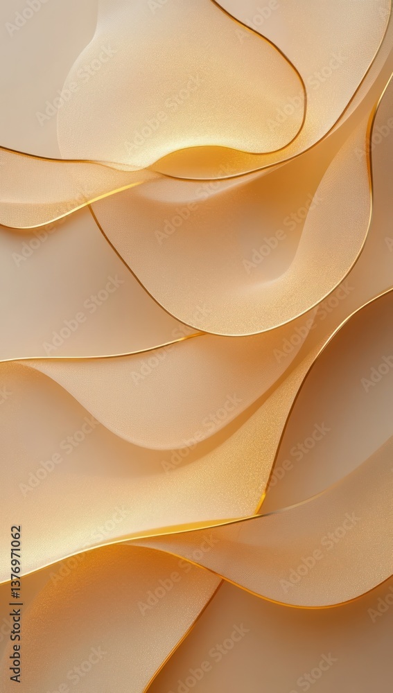 Poster minimalist abstract composition with soft beige background and golden curves