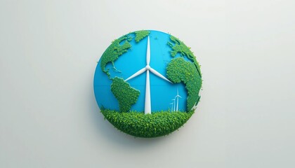 Green Earth Globe with Wind Turbines Sustainable Energy Concept