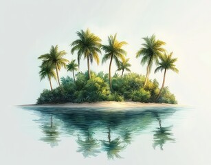 Obraz premium Tropical Island Paradise with Lush Green Palm Trees and Calm Clear Waters