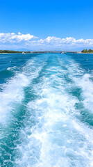 Wake of a boat on a sunny ocean AI generative